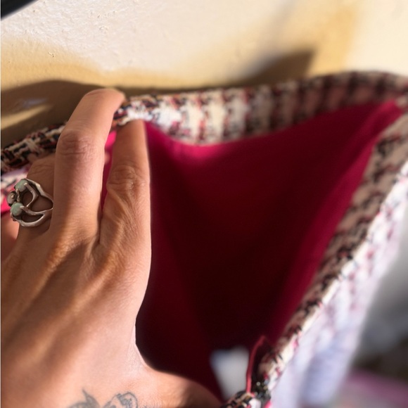 Chic Maeve Anthropologie Pink White Black Houndstooth Plaid Wool Skirt - Picture 7 of 7